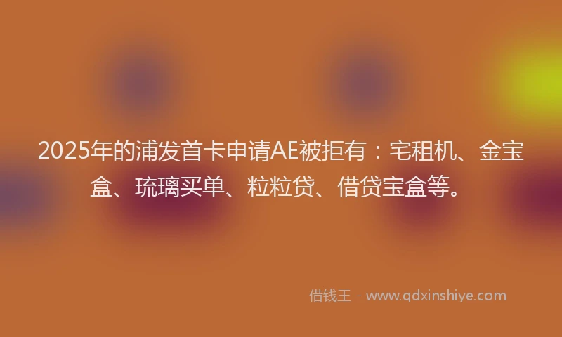 2025年的浦发首卡申请AE被拒有：宅租机、金宝盒、琉璃买单、粒粒贷、借贷宝盒等。