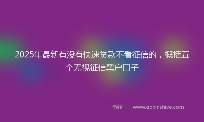 2025年最新有没有快速贷款不看征信的，概括五个无视征信黑户口子