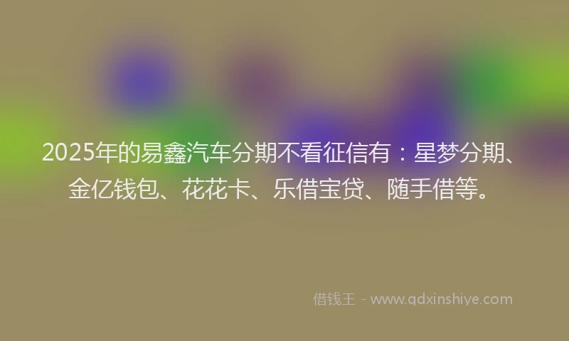 2025年的易鑫汽车分期不看征信有：星梦分期、金亿钱包、花花卡、乐借宝贷、随手借等。