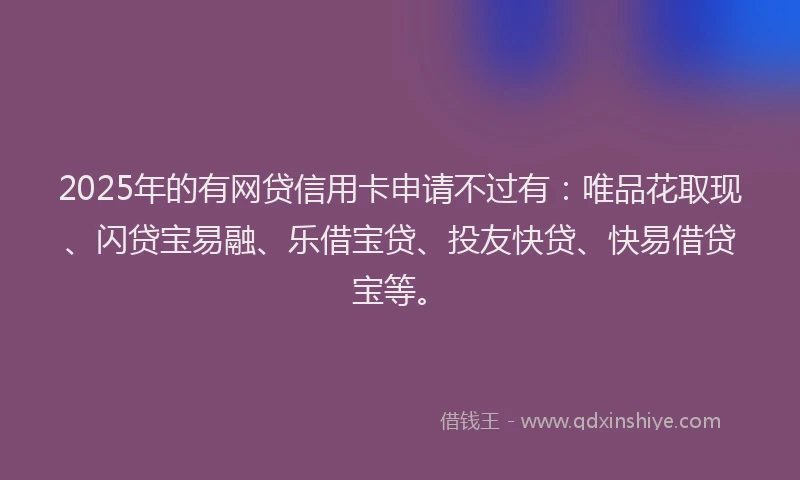2025年的有网贷信用卡申请不过有：唯品花取现、闪贷宝易融、乐借宝贷、投友快贷、快易借贷宝等。