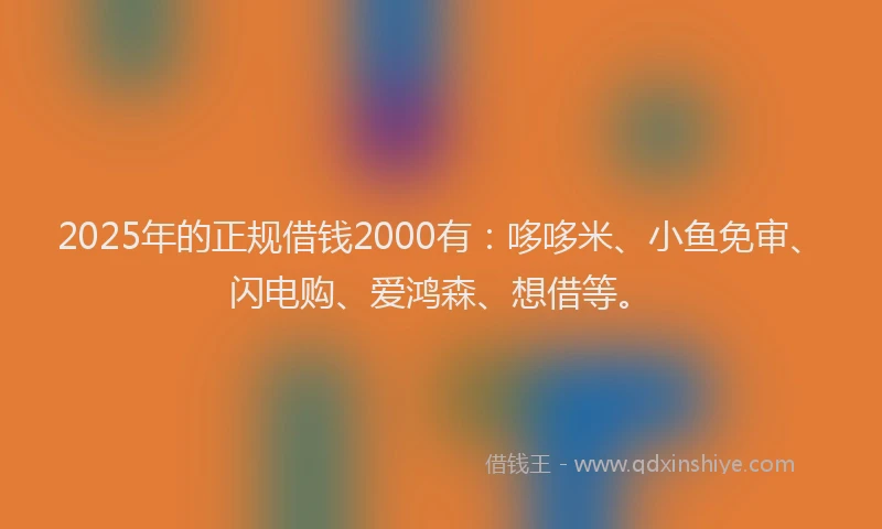 2025年的正规借钱2000有：哆哆米、小鱼免审、闪电购、爱鸿森、想借等。