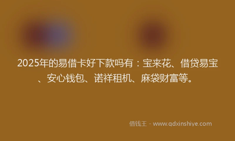 2025年的易借卡好下款吗有：宝来花、借贷易宝、安心钱包、诺祥租机、麻袋财富等。