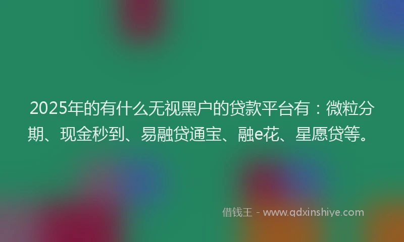 2025年的有什么无视黑户的贷款平台有：微粒分期、现金秒到、易融贷通宝、融e花、星愿贷等。