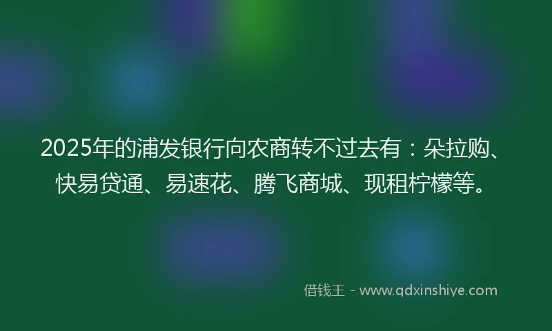 2025年的浦发银行向农商转不过去有：朵拉购、快易贷通、易速花、腾飞商城、现租柠檬等。