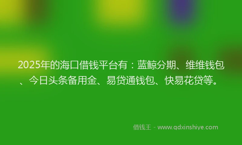 2025年的海口借钱平台有：蓝鲸分期、维维钱包、今日头条备用金、易贷通钱包、快易花贷等。