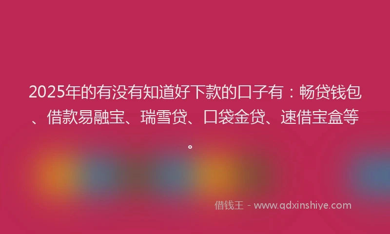 2025年的有没有知道好下款的口子有：畅贷钱包、借款易融宝、瑞雪贷、口袋金贷、速借宝盒等。