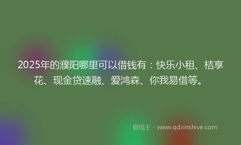 2025年的濮阳哪里可以借钱有：快乐小租、桔享花、现金贷速融、爱鸿森、你我易借等。