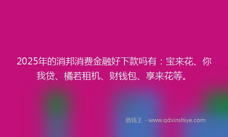 2025年的消邦消费金融好下款吗有：宝来花、你我贷、橘若租机、财钱包、享来花等。