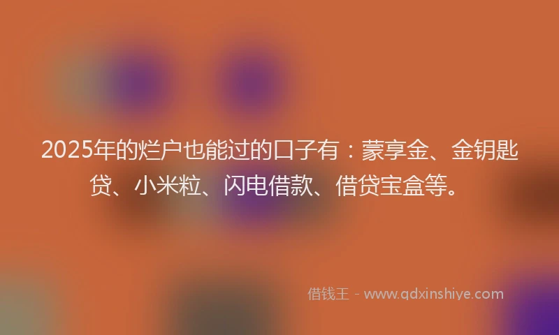 2025年的烂户也能过的口子有：蒙享金、金钥匙贷、小米粒、闪电借款、借贷宝盒等。