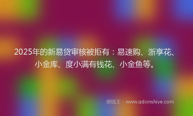 2025年的新易贷审核被拒有：易速购、浙享花、小金库、度小满有钱花、小金鱼等。