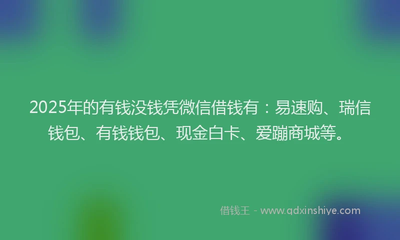 2025年的有钱没钱凭微信借钱有：易速购、瑞信钱包、有钱钱包、现金白卡、爱蹦商城等。