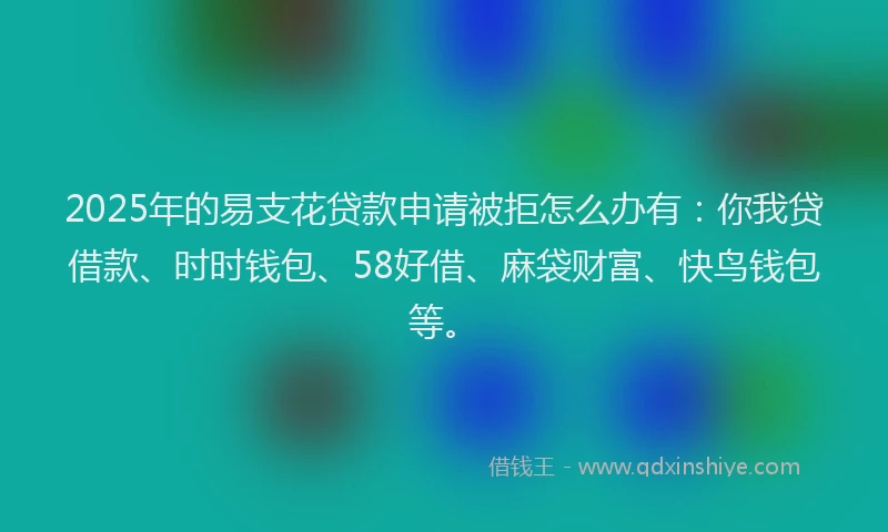 2025年的易支花贷款申请被拒怎么办有：你我贷借款、时时钱包、58好借、麻袋财富、快鸟钱包等。