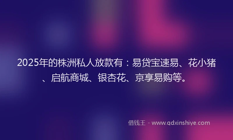 2025年的株洲私人放款有：易贷宝速易、花小猪、启航商城、银杏花、京享易购等。