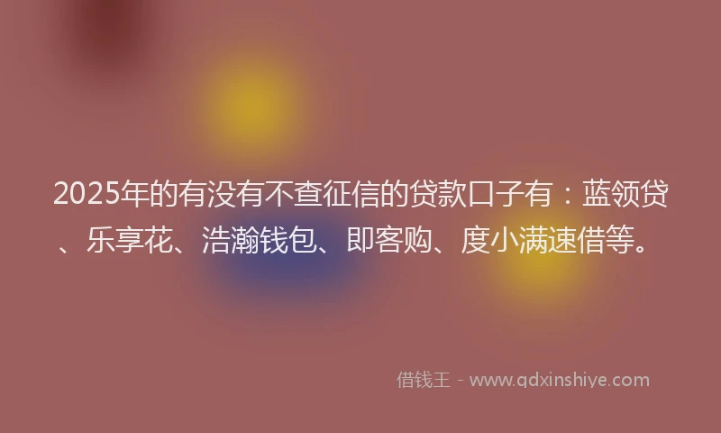 2025年的有没有不查征信的贷款口子有：蓝领贷、乐享花、浩瀚钱包、即客购、度小满速借等。