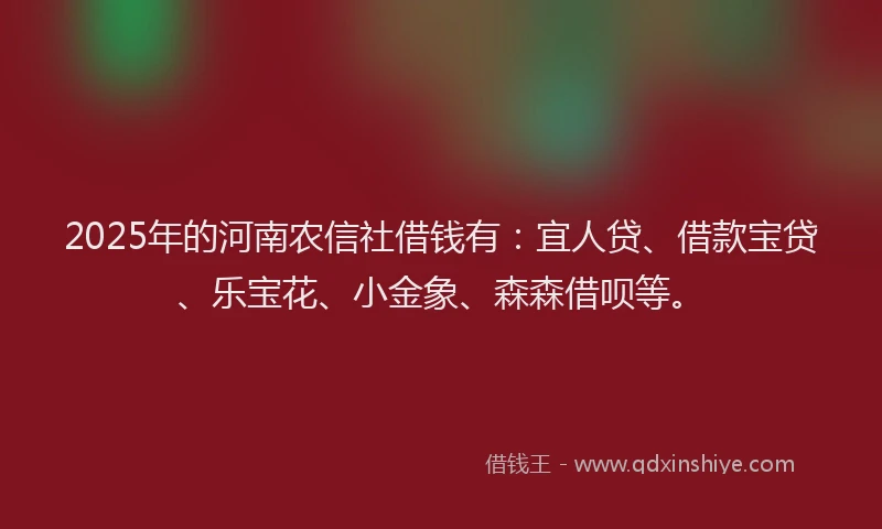 2025年的河南农信社借钱有：宜人贷、借款宝贷、乐宝花、小金象、森森借呗等。