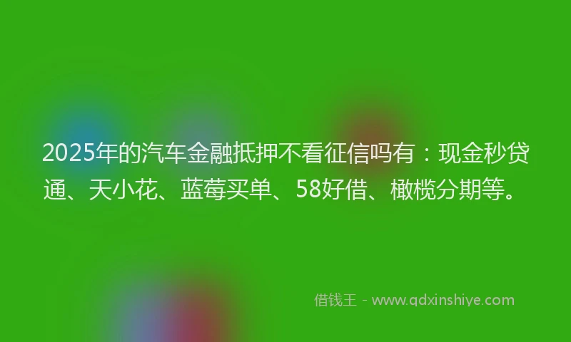 2025年的汽车金融抵押不看征信吗有:现金秒贷通、天小花、蓝莓买单、58好借、橄榄分期等。