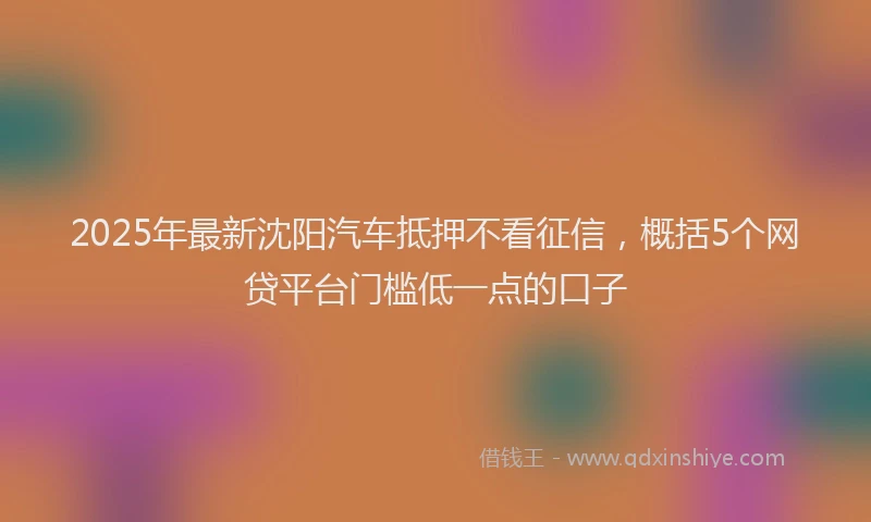 2025年最新沈阳汽车抵押不看征信，概括5个网贷平台门槛低一点的口子