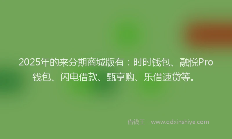 2025年的来分期商城版有：时时钱包、融悦Pro钱包、闪电借款、甄享购、乐借速贷等。