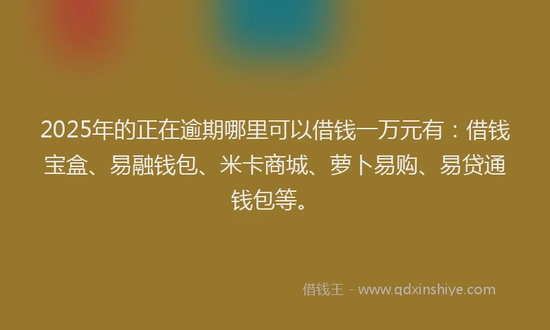 2025年的正在逾期哪里可以借钱一万元有：借钱宝盒、易融钱包、米卡商城、萝卜易购、易贷通钱包等。