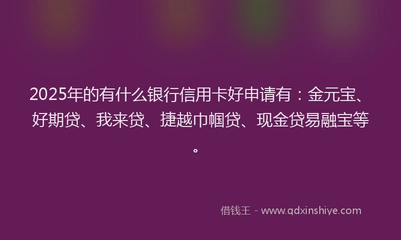 2025年的有什么银行信用卡好申请有：金元宝、好期贷、我来贷、捷越巾帼贷、现金贷易融宝等。