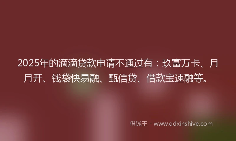 2025年的滴滴贷款申请不通过有：玖富万卡、月月开、钱袋快易融、甄信贷、借款宝速融等。