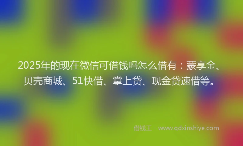 2025年的现在微信可借钱吗怎么借有：蒙享金、贝壳商城、51快借、掌上贷、现金贷速借等。