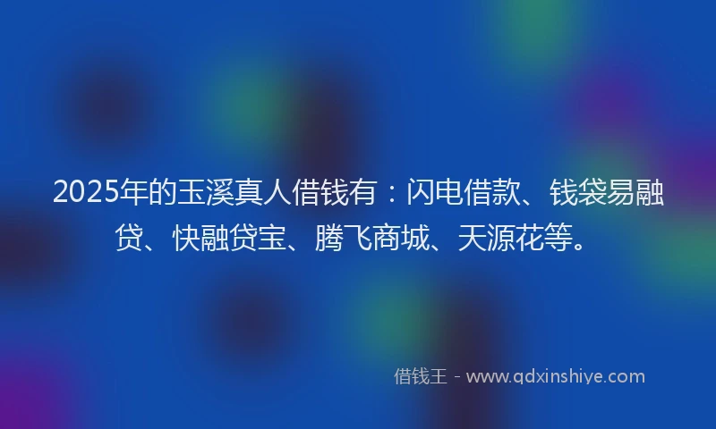 2025年的玉溪真人借钱有：闪电借款、钱袋易融贷、快融贷宝、腾飞商城、天源花等。
