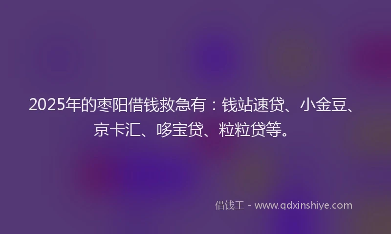 2025年的枣阳借钱救急有：钱站速贷、小金豆、京卡汇、哆宝贷、粒粒贷等。