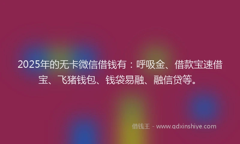 2025年的无卡微信借钱有：呼吸金、借款宝速借宝、飞猪钱包、钱袋易融、融信贷等。