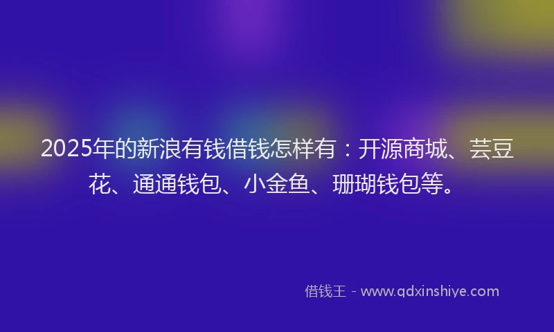2025年的新浪有钱借钱怎样有：开源商城、芸豆花、通通钱包、小金鱼、珊瑚钱包等。