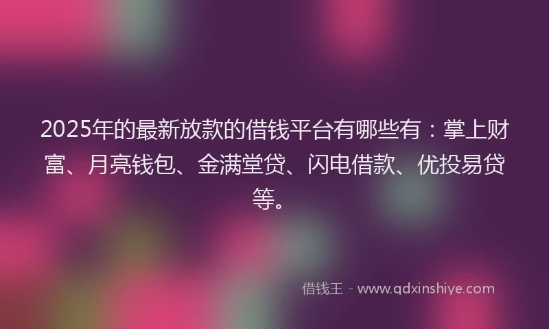 2025年的最新放款的借钱平台有哪些有：掌上财富、月亮钱包、金满堂贷、闪电借款、优投易贷等。