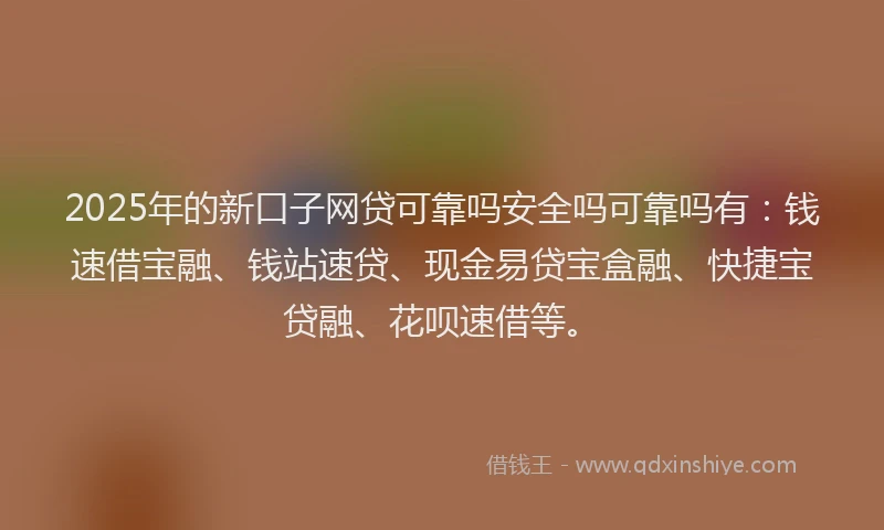 2025年的新口子网贷可靠吗安全吗可靠吗有：钱速借宝融、钱站速贷、现金易贷宝盒融、快捷宝贷融、花呗速借等。
