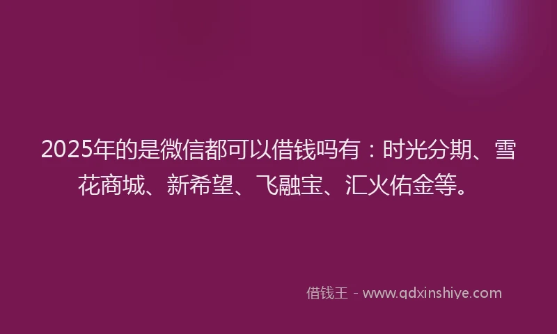 2025年的是微信都可以借钱吗有：时光分期、雪花商城、新希望、飞融宝、汇火佑金等。