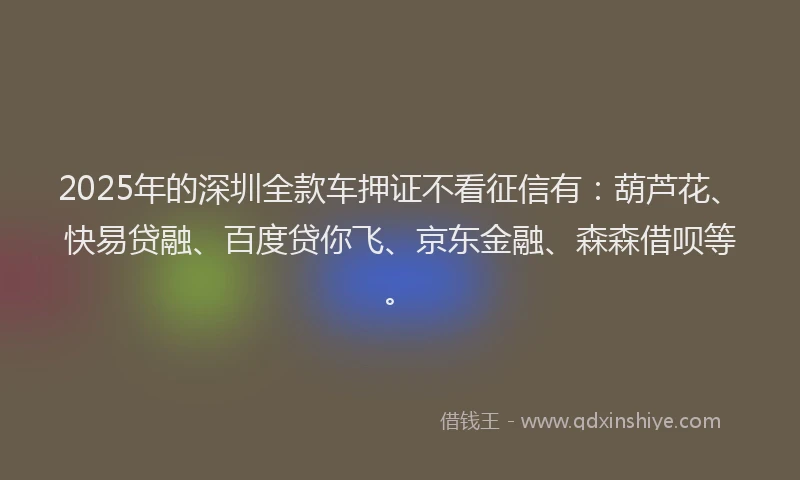 2025年的深圳全款车押证不看征信有：葫芦花、快易贷融、百度贷你飞、京东金融、森森借呗等。