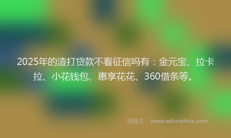 2025年的渣打贷款不看征信吗有：金元宝、拉卡拉、小花钱包、惠享花花、360借条等。