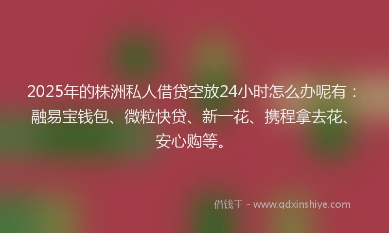 2025年的株洲私人借贷空放24小时怎么办呢有：融易宝钱包、微粒快贷、新一花、携程拿去花、安心购等。