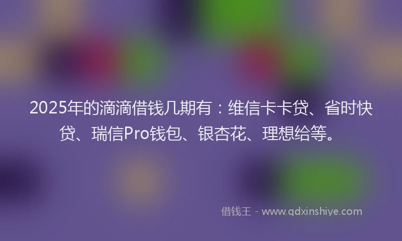 2025年的滴滴借钱几期有：维信卡卡贷、省时快贷、瑞信Pro钱包、银杏花、理想给等。