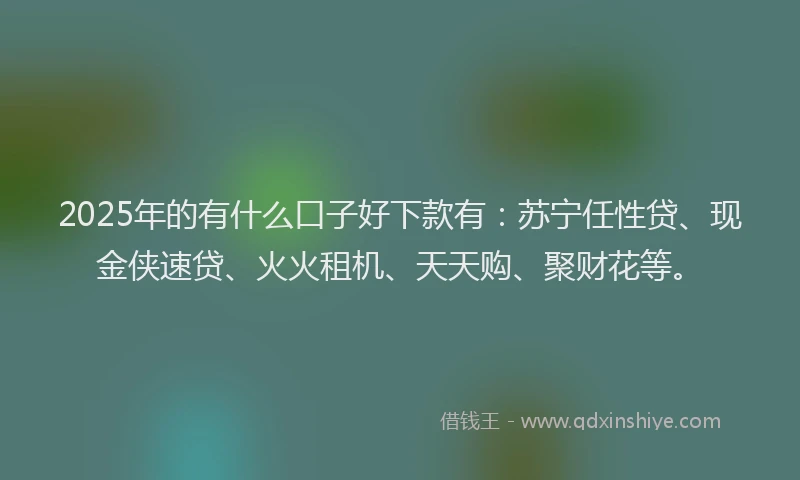 2025年的有什么口子好下款有：苏宁任性贷、现金侠速贷、火火租机、天天购、聚财花等。