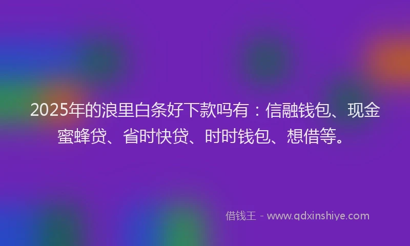 2025年的浪里白条好下款吗有：信融钱包、现金蜜蜂贷、省时快贷、时时钱包、想借等。
