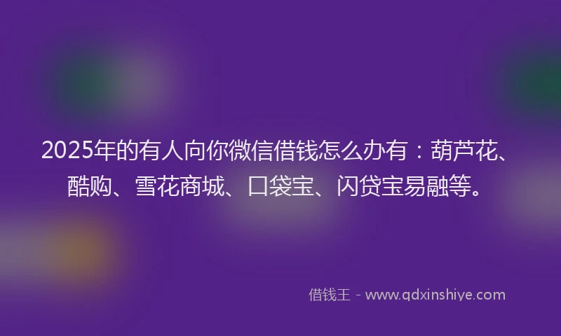 2025年的有人向你微信借钱怎么办有：葫芦花、酷购、雪花商城、口袋宝、闪贷宝易融等。