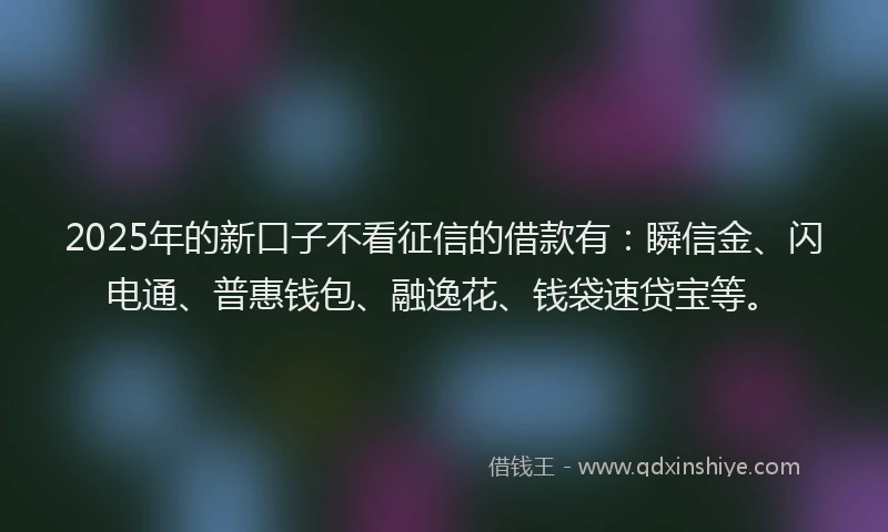 2025年的新口子不看征信的借款有：瞬信金、闪电通、普惠钱包、融逸花、钱袋速贷宝等。