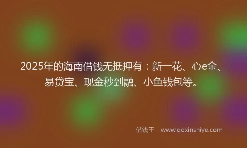 2025年的海南借钱无抵押有：新一花、心e金、易贷宝、现金秒到融、小鱼钱包等。