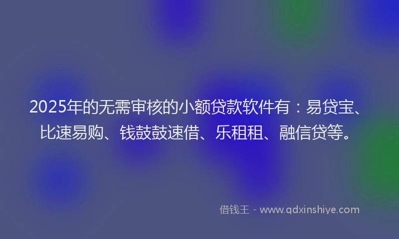 2025年的无需审核的小额贷款软件有：易贷宝、比速易购、钱鼓鼓速借、乐租租、融信贷等。