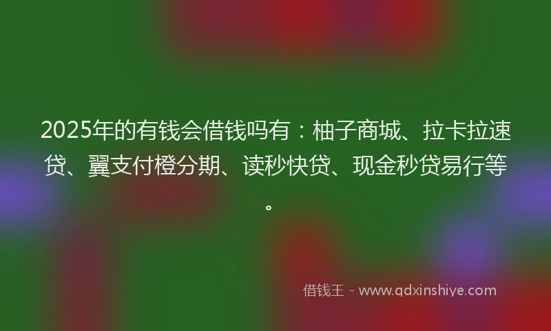 2025年的有钱会借钱吗有：柚子商城、拉卡拉速贷、翼支付橙分期、读秒快贷、现金秒贷易行等。