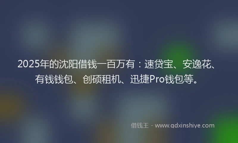 2025年的沈阳借钱一百万有：速贷宝、安逸花、有钱钱包、创硕租机、迅捷Pro钱包等。