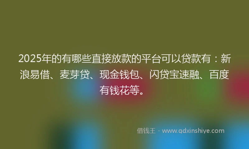 2025年的有哪些直接放款的平台可以贷款有：新浪易借、麦芽贷、现金钱包、闪贷宝速融、百度有钱花等。