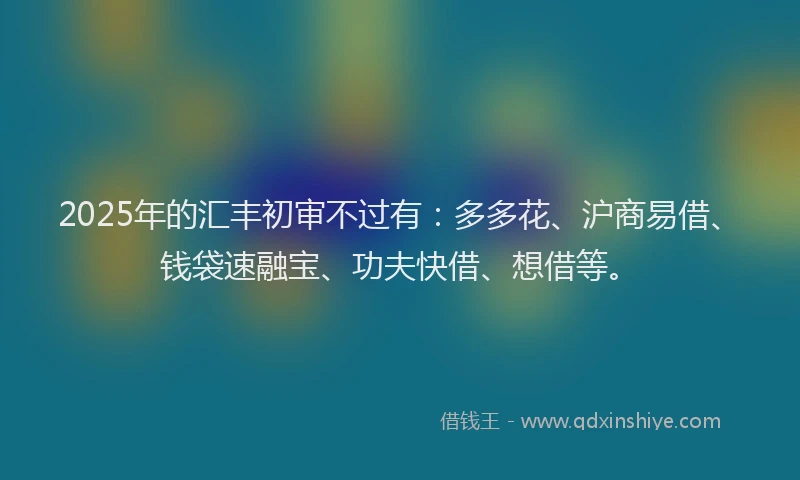 2025年的汇丰初审不过有：多多花、沪商易借、钱袋速融宝、功夫快借、想借等。