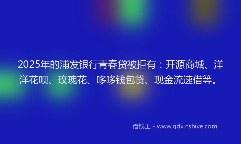 2025年的浦发银行青春贷被拒有：开源商城、洋洋花呗、玫瑰花、哆哆钱包贷、现金流速借等。