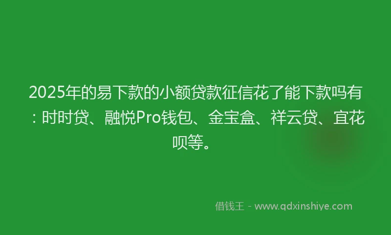 2025年的易下款的小额贷款征信花了能下款吗有：时时贷、融悦Pro钱包、金宝盒、祥云贷、宜花呗等。