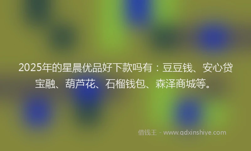 2025年的星晨优品好下款吗有：豆豆钱、安心贷宝融、葫芦花、石榴钱包、森泽商城等。